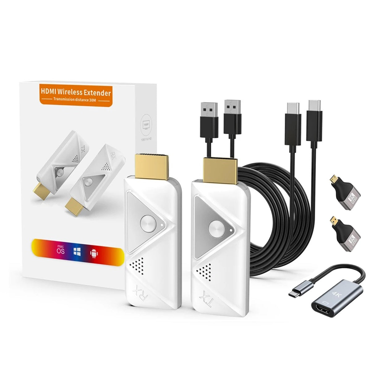 Kit TX/RX HDMI de Oglindire a Ecranului, Full HD 1080P 60Hz, Wireless 30 m, Frecventa de 2.4/5 GHz, Plug and Play, Alb