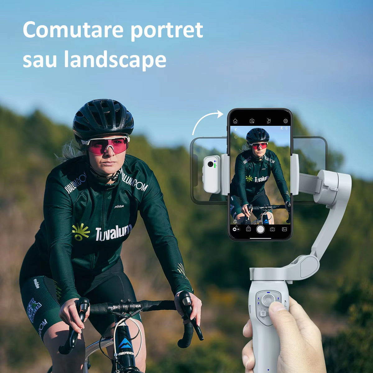 Sistem Stabilizator Imagine Telefon, Control prin Gesturi, Auto Face Tracking, 4 Moduri, Aplicatie (IOS si Android), Gri