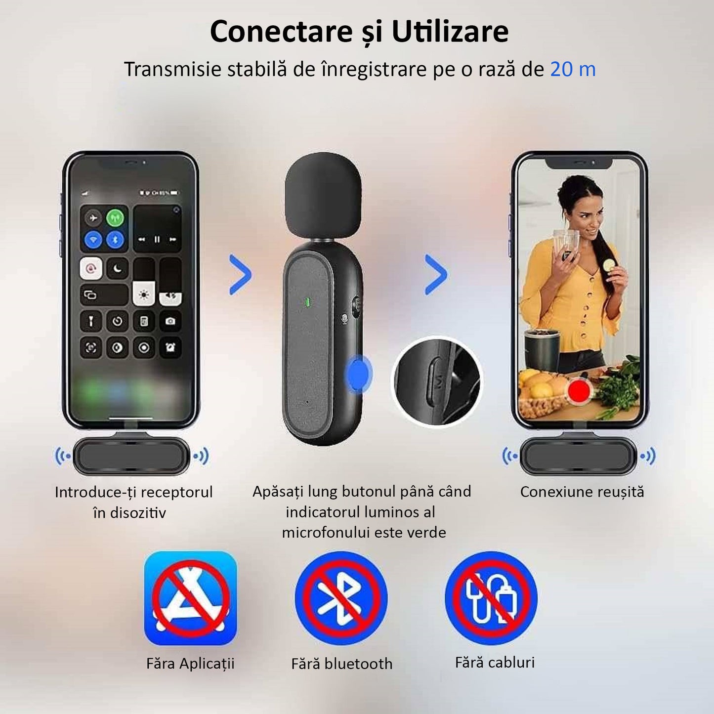 Set 2 Microfoane Lavaliera Wireless, Plug and Play, Noise Cancelling, Omnidirectional, Type C, Adaptor Apple si USB, Negru