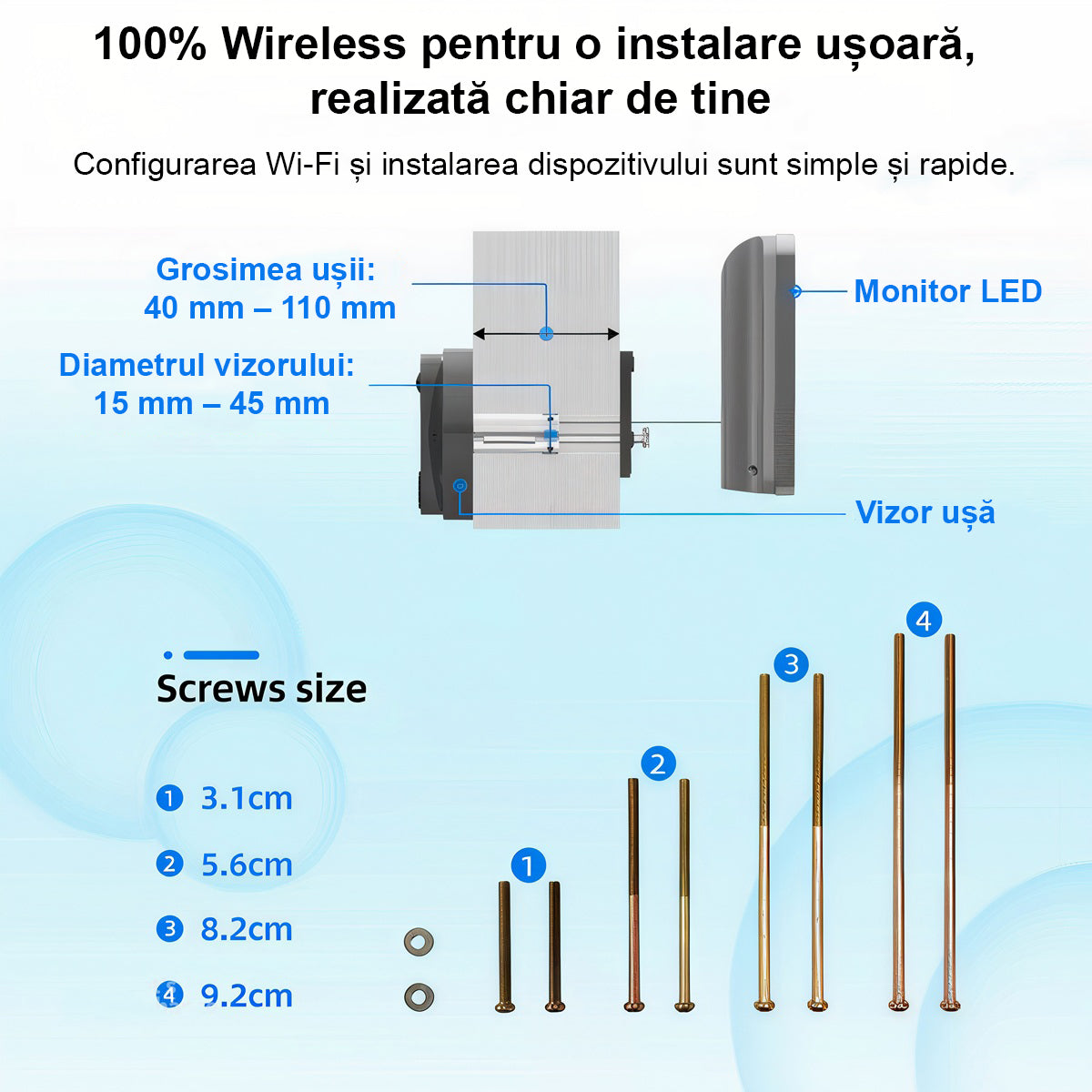 Vizor Electronic Inteligent Wi-Fi, ENZIRO®, Sonerie fara fir cu Camera 1080P HD, 3MP, Senzor Miscare, Vizualizare Nocturna 5m, Baterie 5000mAh, Gri