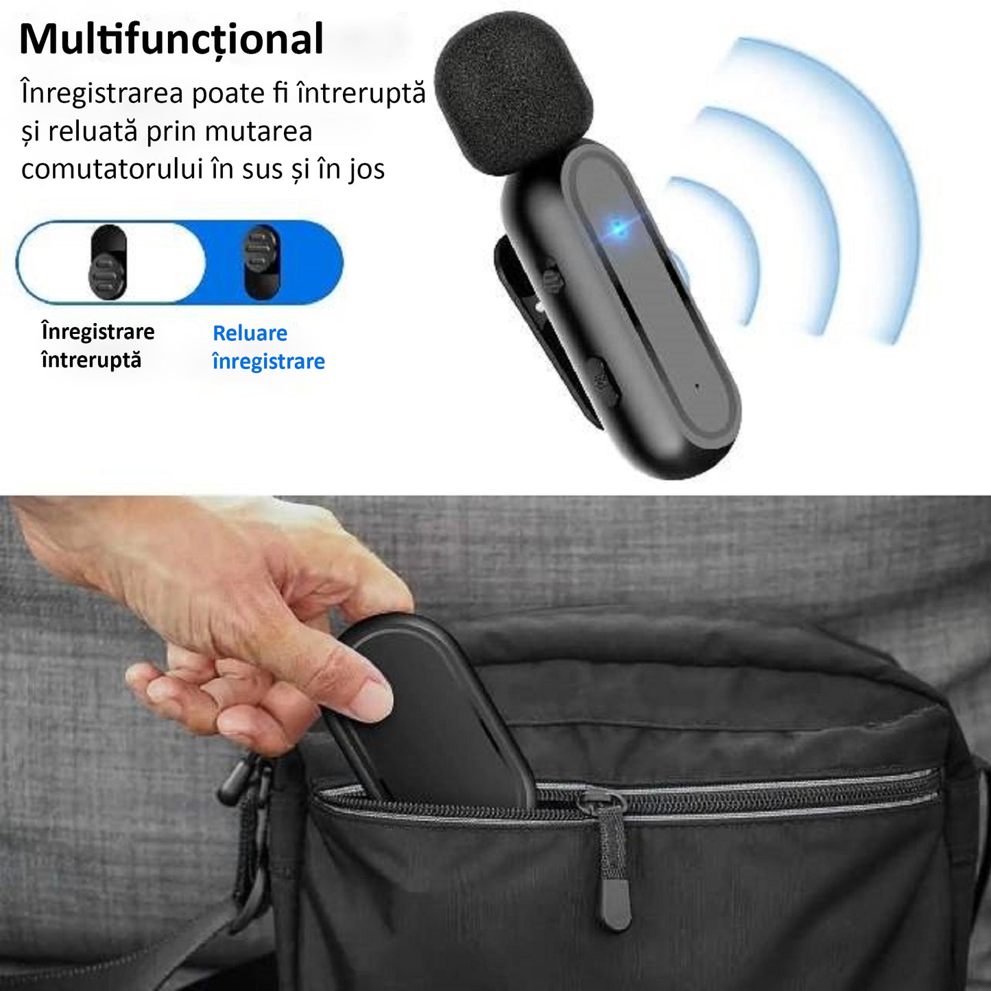 Set 2 Microfoane Lavaliera Wireless, Plug and Play, Noise Cancelling, Omnidirectional, Type C, Adaptor Apple si USB, Negru