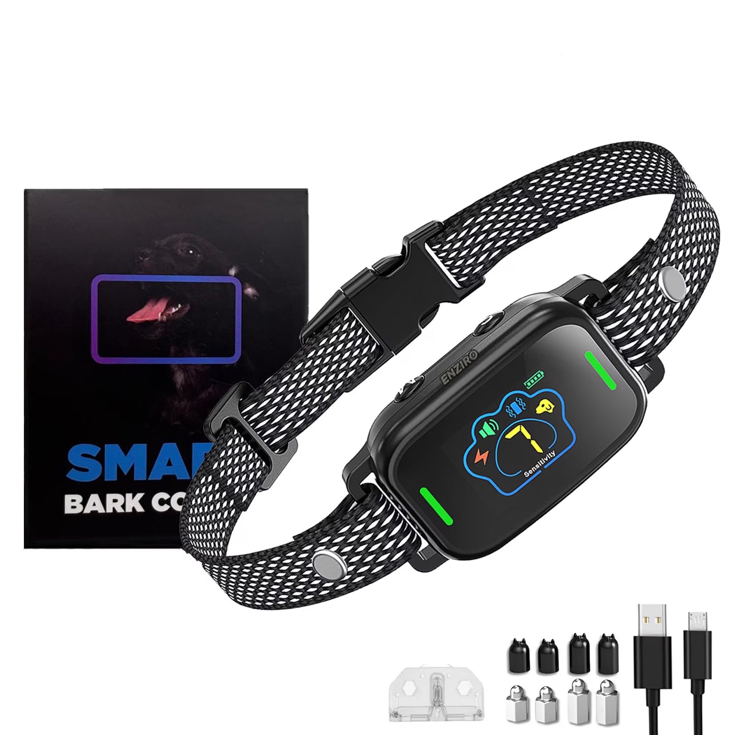 Zgarda Antilatrat Profesionala, Ajustabila, Electrica, Display, 5 Moduri de Lucru, 7 Nivele, Waterproof, Negru