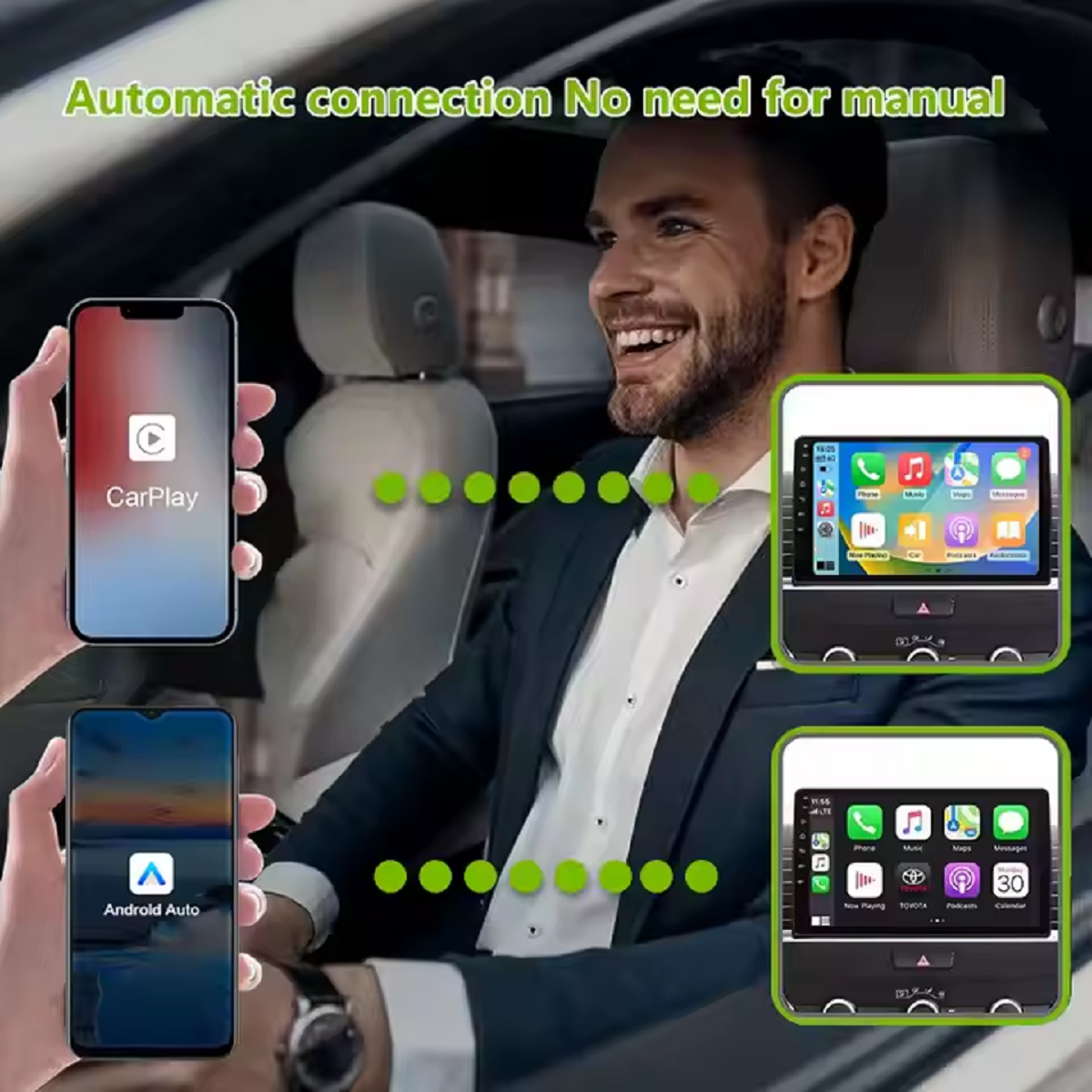 Adaptor Wireless 2 in 1 CarPlay si Android Auto, USB Type-C, Transforma Conexiunea Cablata in Wireless, Compatibil cu Apple CarPlay si Android Auto