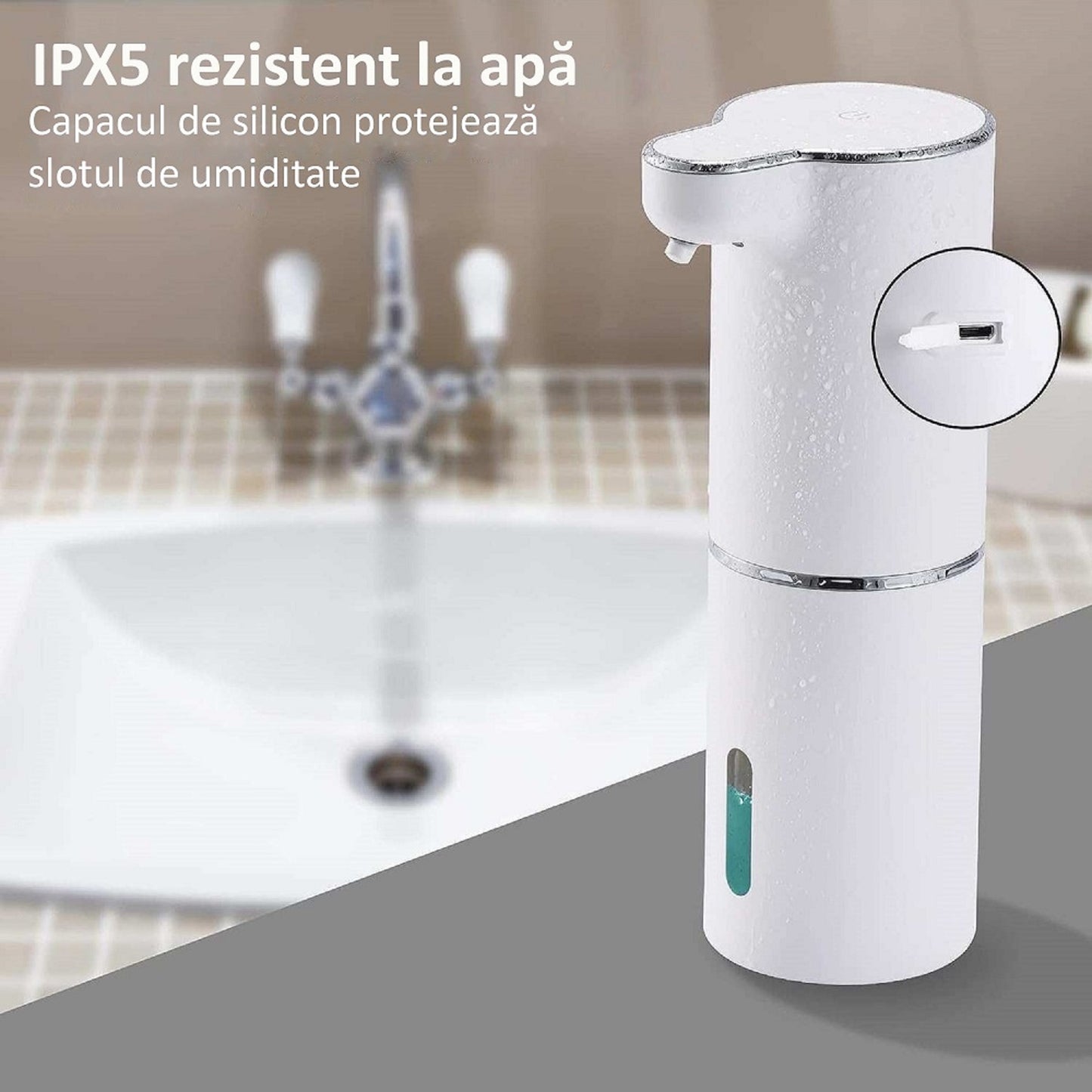 Dozator Profesional Sapun Lichid cu Spuma, 3 Moduri, Senzor Miscare, Waterproof, Suport Perete, 300 ml, Alb