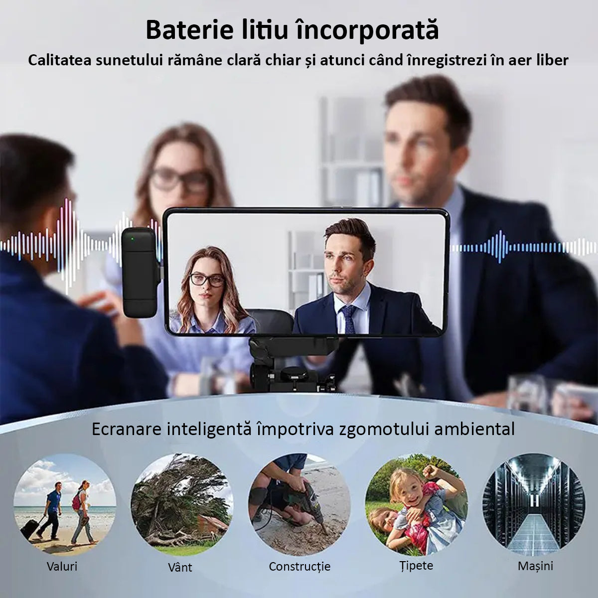 Set 2 Microfoane Lavaliera Wireless, Plug and Play, Voce Clara, Noise cancelling Activ, Omnidirectional, Type C, Adaptor Apple si USB, Negru/Galben