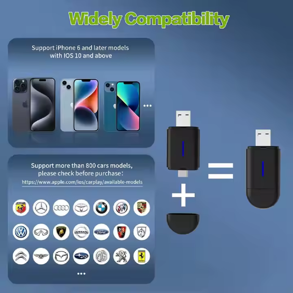 Adaptor Wireless 2 in 1 CarPlay si Android Auto, USB Type-C, Transforma Conexiunea Cablata in Wireless, Compatibil cu Apple CarPlay si Android Auto