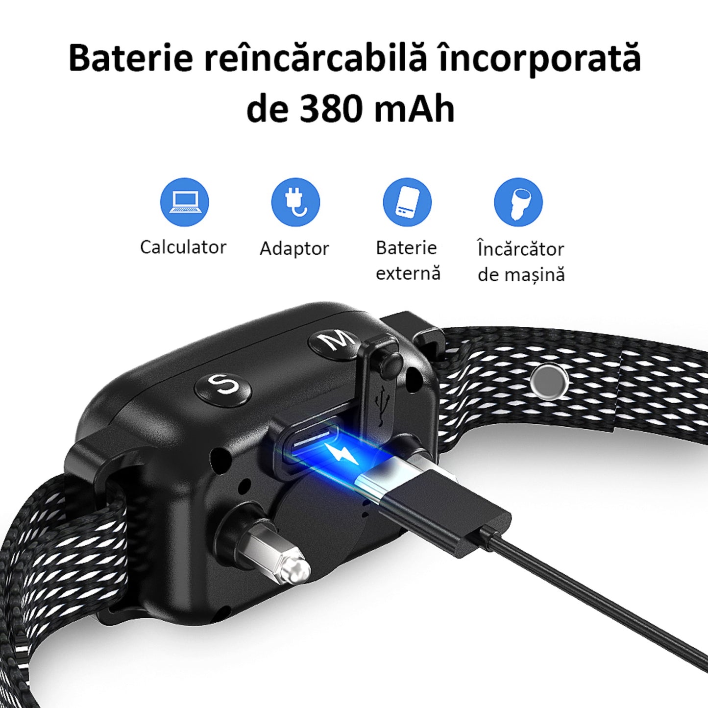 Zgarda Antilatrat Profesionala, Ajustabila, Electrica, Display, 5 Moduri de Lucru, 7 Nivele, Waterproof, Negru