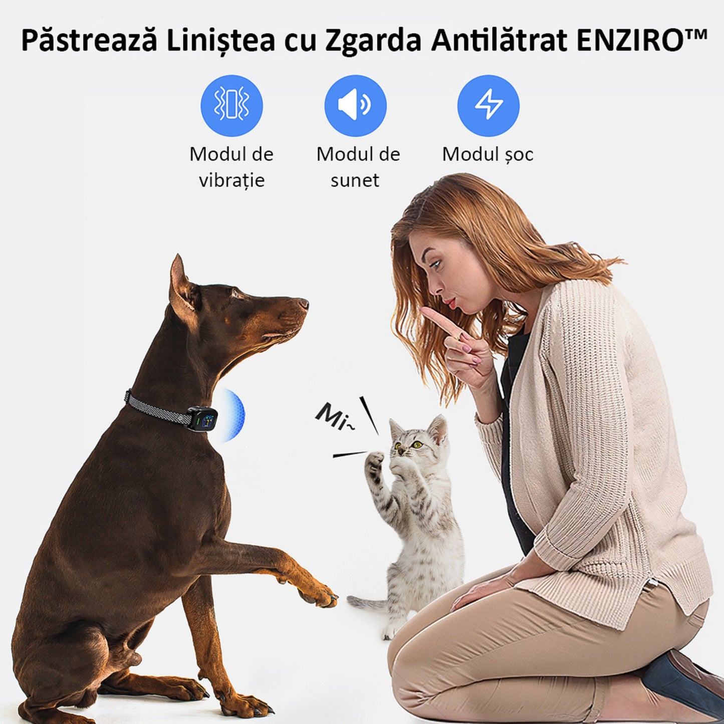 Zgarda Antilatrat Profesionala, Ajustabila, Electrica, Display, 5 Moduri de Lucru, 7 Nivele, Waterproof, Negru