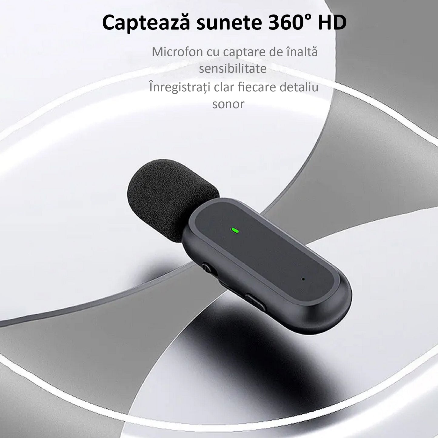 Set 2 Microfoane Lavaliera Wireless, Plug and Play, Noise Cancelling, Omnidirectional, Type C, Adaptor Apple si USB, Negru