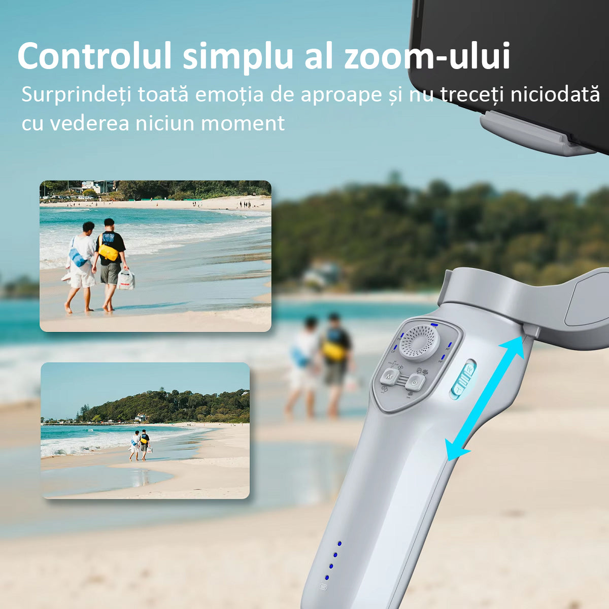 Sistem Stabilizator Imagine Telefon, Control prin Gesturi, Auto Face Tracking, 4 Moduri, Aplicatie (IOS si Android), Gri