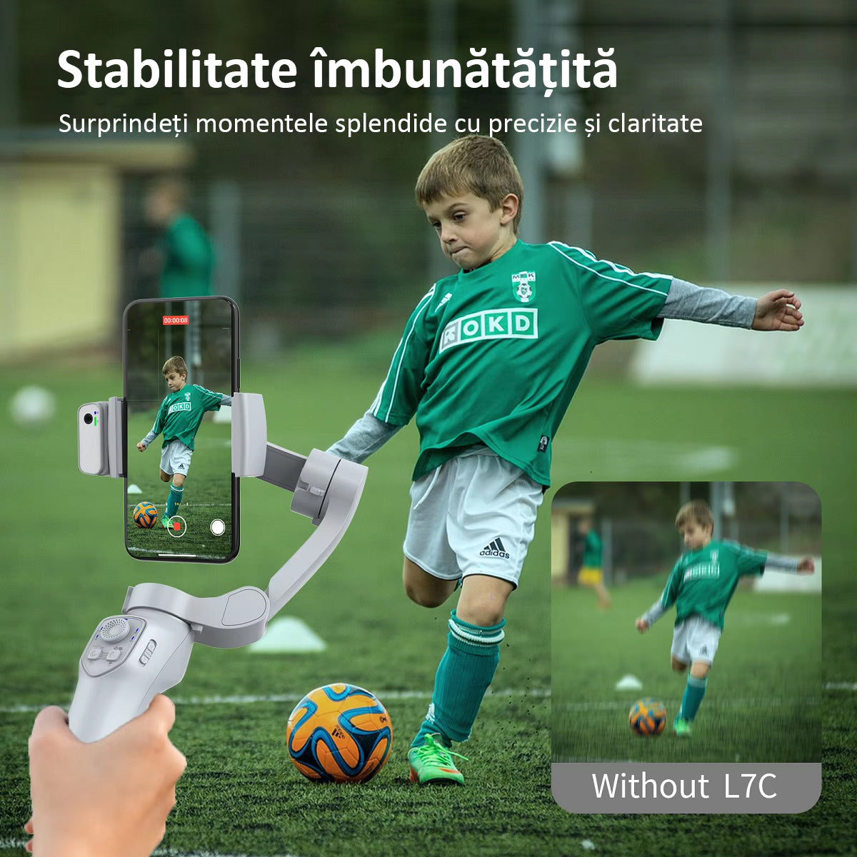 Sistem Stabilizator Imagine Telefon, Control prin Gesturi, Auto Face Tracking, 4 Moduri, Aplicatie (IOS si Android), Gri