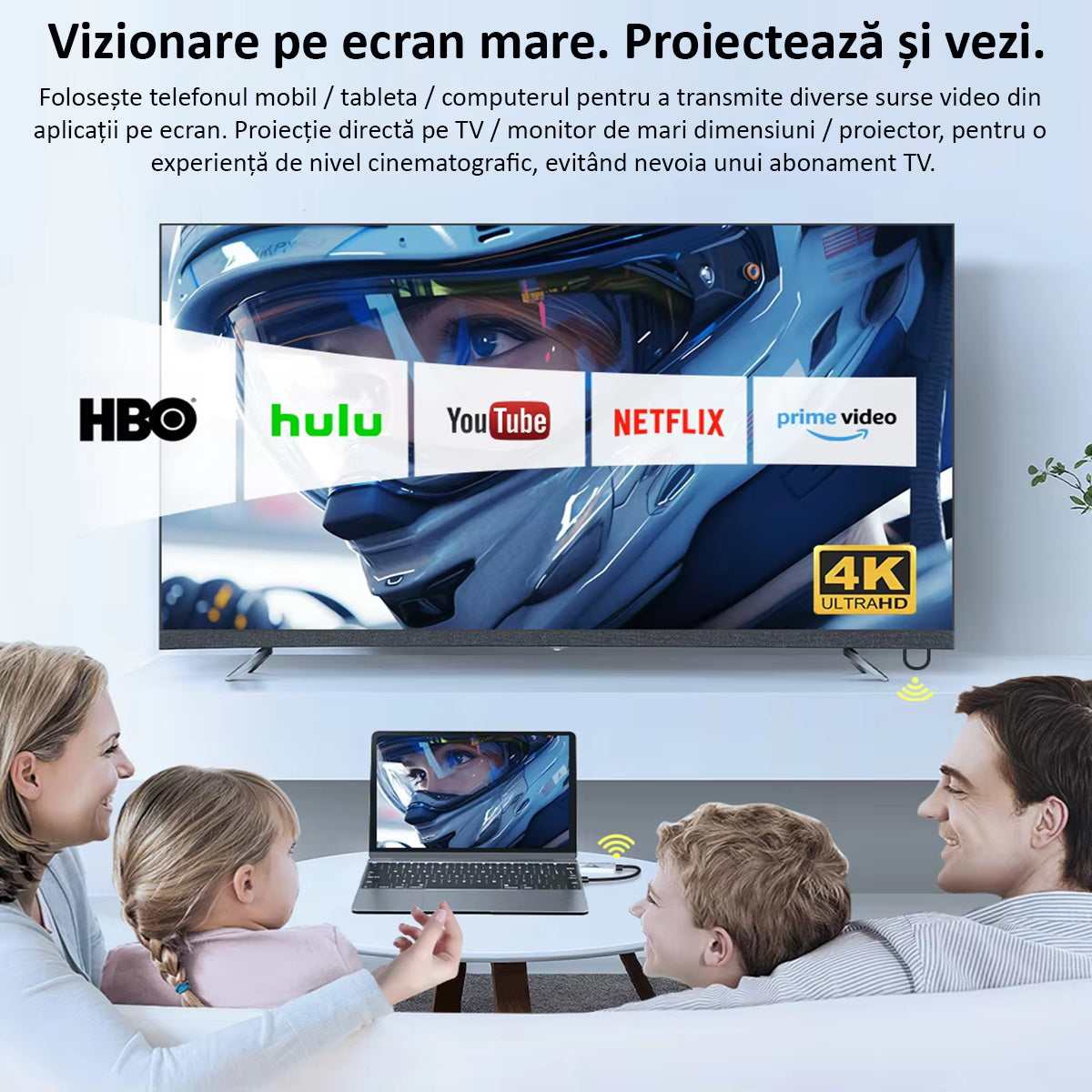 Kit TX/RX HDMI de Oglindire a Ecranului, Full HD 1080P 60Hz, Wireless 30 m, Frecventa de 2.4/5 GHz, Plug and Play, Alb