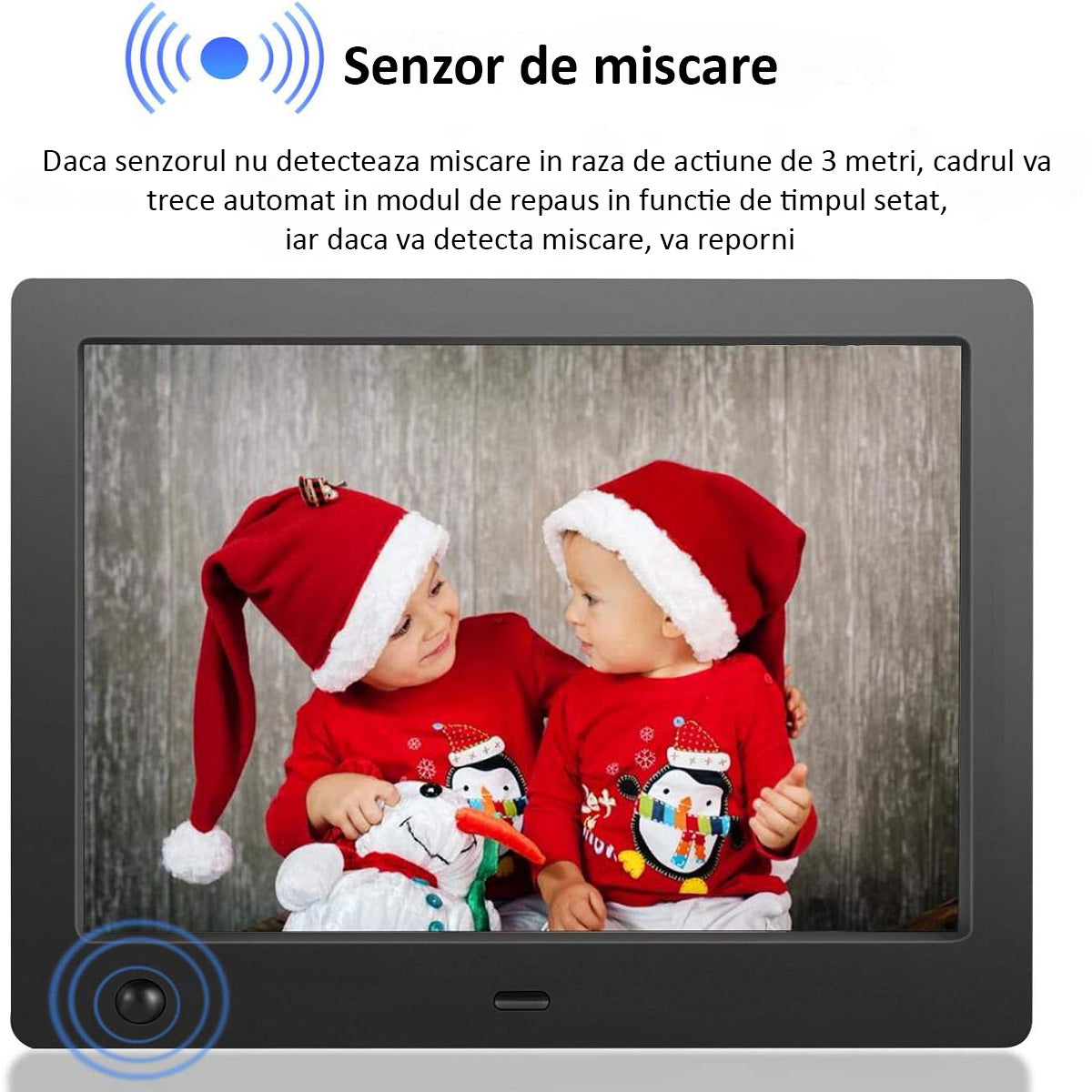 Rama Foto Digitala, 10.1 inch, Senzor de Miscare, Rezolutie 1024*600 HD, Redare Card SD si USB stick, Difuzor, Poze, Video, Muzica, Calendar, Alarma