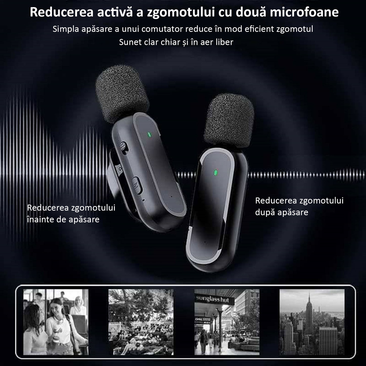 Set 2 Microfoane Lavaliera Wireless, Plug and Play, Noise Cancelling, Omnidirectional, Type C, Adaptor Apple si USB, Negru