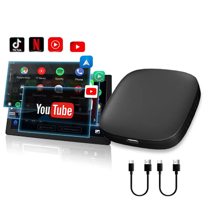 Adaptor Auto Wireless 3 in 1 Apple Carplay si Android Auto, cu Netflix, YouTube, Google Store, Wi-Fi 6 2.4 GHz + 5 GHz, 32GB, sistem ANDROID 10, Negru