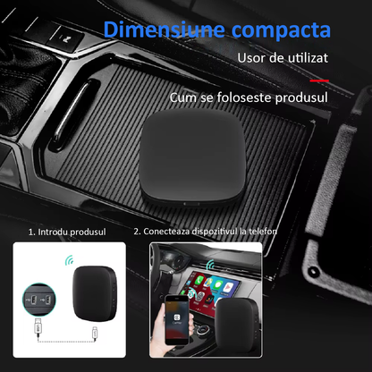 Adaptor Auto Wireless 3 in 1 Apple Carplay si Android Auto, cu Netflix, YouTube, Google Store, Wi-Fi 6 2.4 GHz + 5 GHz, 32GB, sistem ANDROID 10, Negru