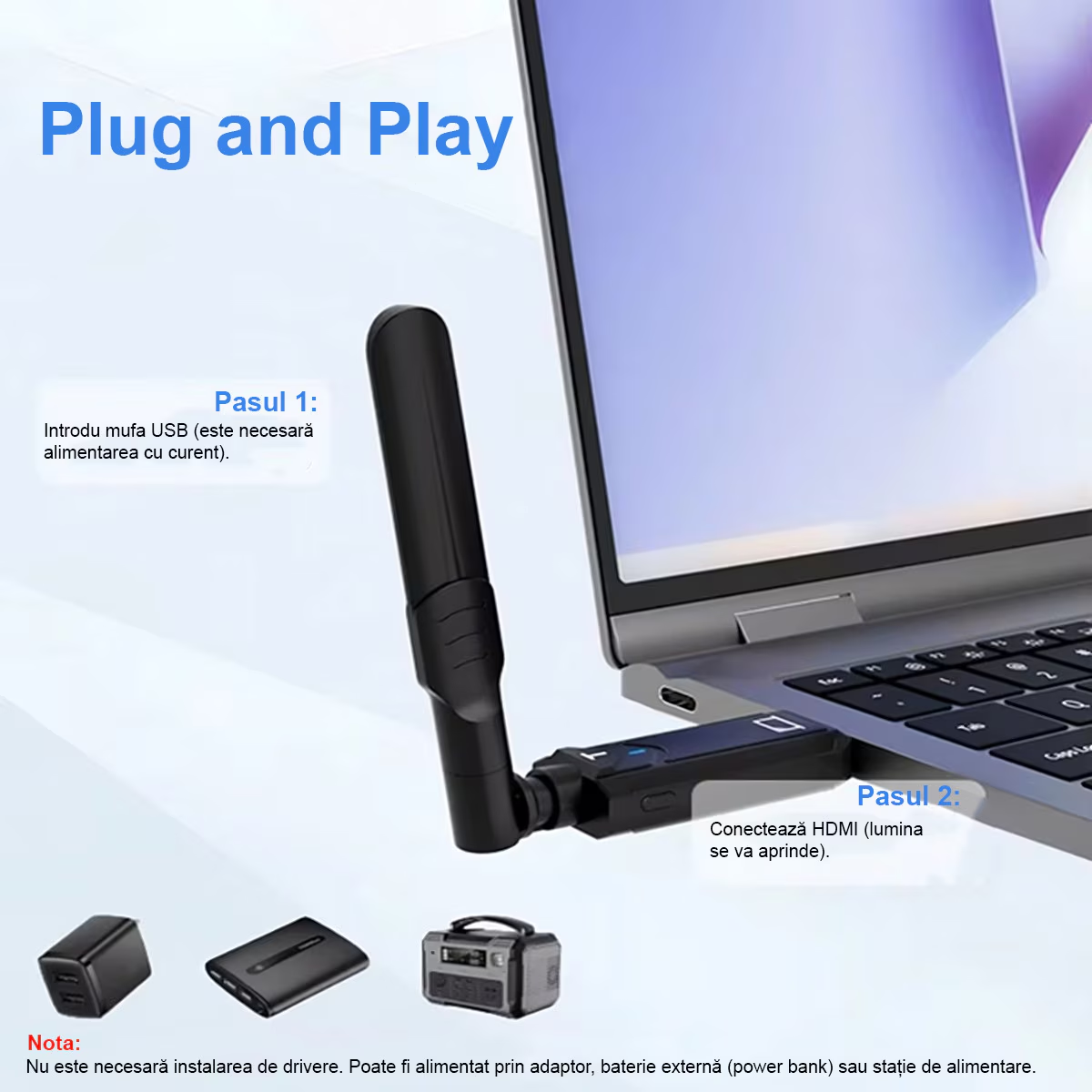 Kit Extensie HDMI Wireless 400m, TX si RX Full HD 1080P 60Hz, Plug & Play, Dual Band 2.4G/5G, cu 2 Adaptoare, pentru Streaming Audio/Video, Negru