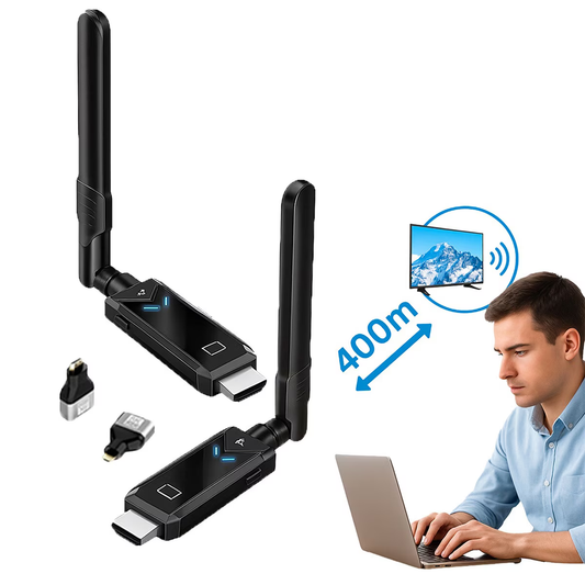 Kit Extensie HDMI Wireless 400m, TX si RX Full HD 1080P 60Hz, Plug & Play, Dual Band 2.4G/5G, cu 2 Adaptoare, pentru Streaming Audio/Video, Negru