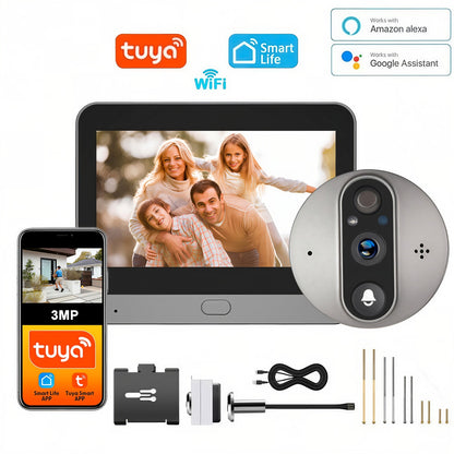 Vizor Electronic Inteligent Wi-Fi, ENZIRO®, Sonerie fara fir cu Camera 1080P HD, 3MP, Senzor Miscare, Vizualizare Nocturna 5m, Baterie 5000mAh, Gri