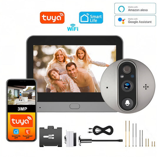 Vizor Electronic Inteligent Wi-Fi, ENZIRO®, Sonerie fara fir cu Camera 1080P HD, 3MP, Senzor Miscare, Vizualizare Nocturna 5m, Baterie 5000mAh, Gri