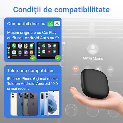 Adaptor Auto Wireless 3 in 1 Apple Carplay si Android Auto, cu Netflix, YouTube, Google Store, Wi-Fi 6 2.4 GHz + 5 GHz, 32GB, sistem ANDROID 10, Negru