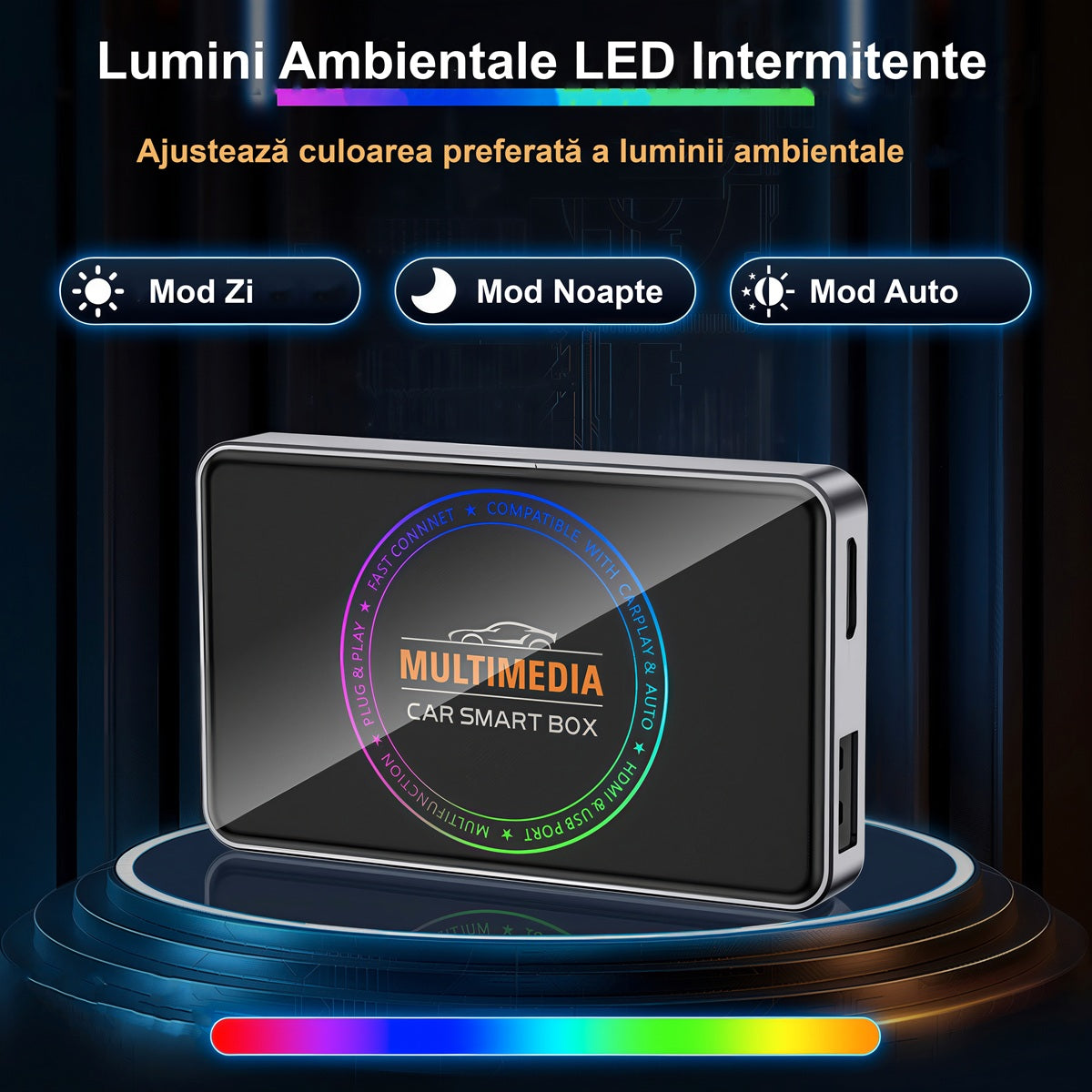 Adaptor Auto Wireless 4 in 1 Apple Carplay si Android Auto ENZIRO®, cu Netflix, YouTube, Google Store, HDMI 4K, 32GB, sistem ANDROID 12, Negru | Gri