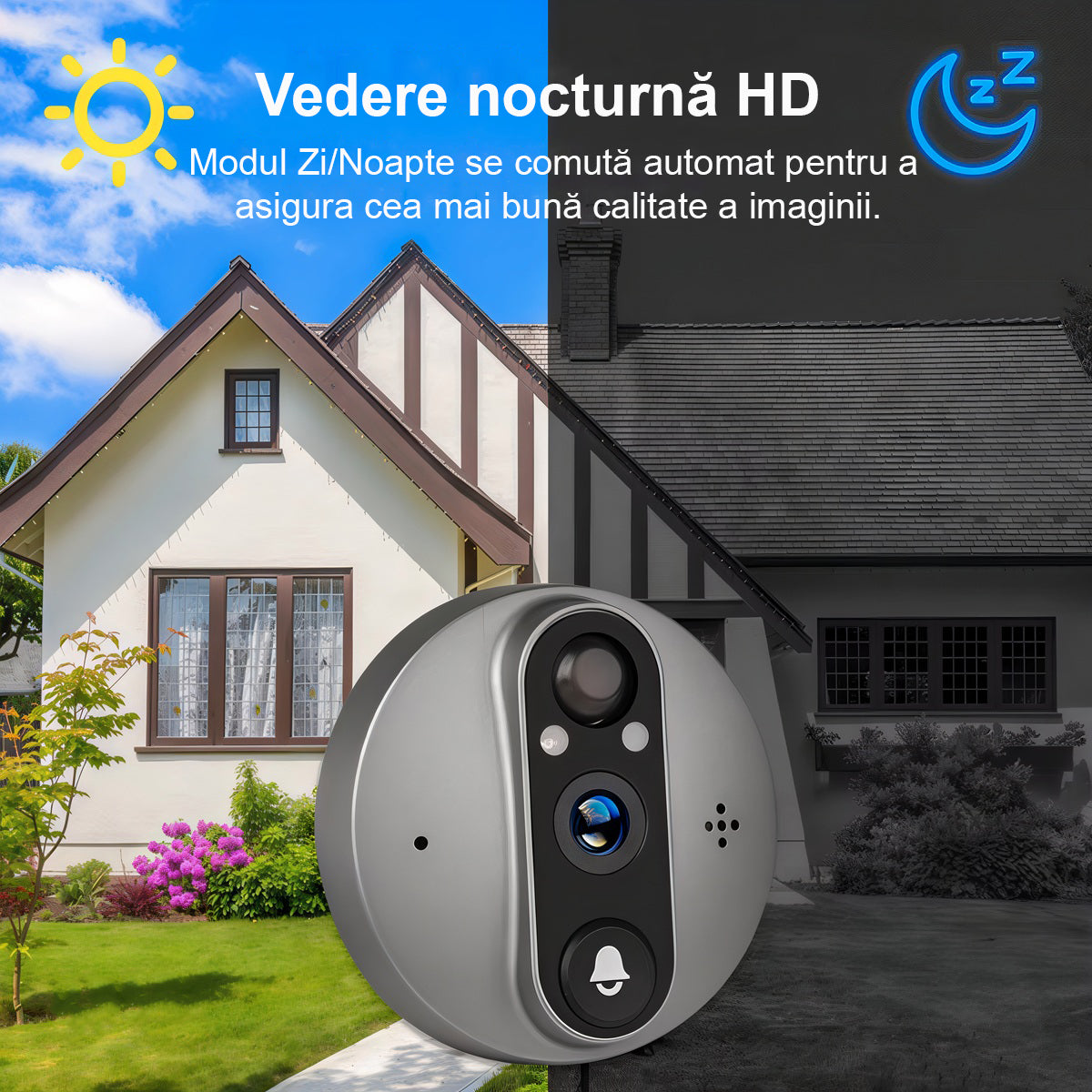 Vizor Electronic Inteligent Wi-Fi, ENZIRO®, Sonerie fara fir cu Camera 1080P HD, 3MP, Senzor Miscare, Vizualizare Nocturna 5m, Baterie 5000mAh, Gri