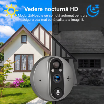 Vizor Electronic Inteligent Wi-Fi, ENZIRO®, Sonerie fara fir cu Camera 1080P HD, 3MP, Senzor Miscare, Vizualizare Nocturna 5m, Baterie 5000mAh, Gri
