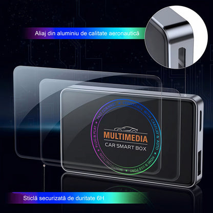 Adaptor Auto Wireless 4 in 1 Apple Carplay si Android Auto ENZIRO®, cu Netflix, YouTube, Google Store, HDMI 4K, 32GB, sistem ANDROID 12, Negru | Gri