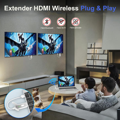 Kit Extensie HDMI Wireless 150m ENZIRO®, Transmitator si 2 Receptoare Full HD 1080p, Plug & Play, Dual Band 2.4G/5G, Alimentare USB, 2 Adaptoare, Alb