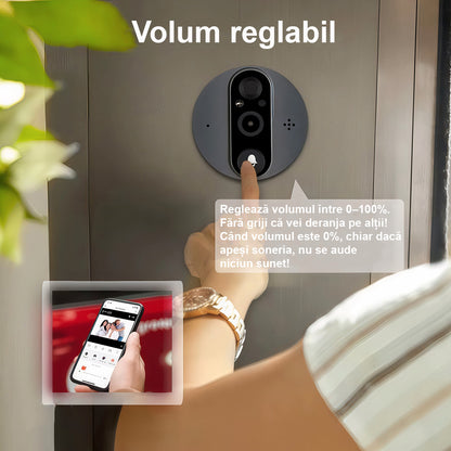 Vizor Electronic Inteligent Wi-Fi, ENZIRO®, Sonerie fara fir cu Camera 1080P HD, 3MP, Senzor Miscare, Vizualizare Nocturna 5m, Baterie 5000mAh, Gri