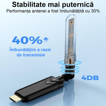 Kit Extensie HDMI Wireless 400m, TX si RX Full HD 1080P 60Hz, Plug & Play, Dual Band 2.4G/5G, cu 2 Adaptoare, pentru Streaming Audio/Video, Negru