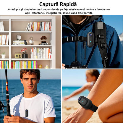 Camera Video Corporala 4K Ultra HD ENZIRO®, Rezolutie 3840*2160, Conectare WiFi, Body Cam, Unghi Larg 120º, Card Memorie Inclus 64 GB, Negru