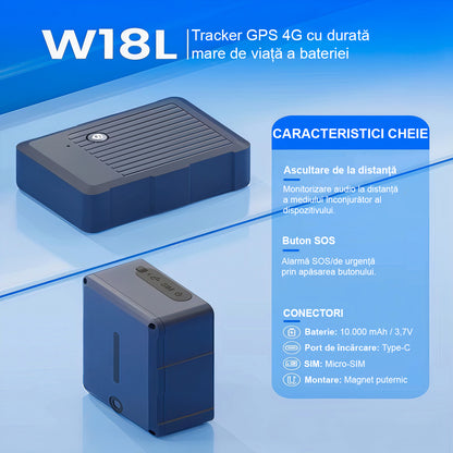 GPS Tracker Profesional ENZIRO® W18L, 4G, Localizare In Timp Real, Baterie 10000mAh, Waterproof IP67, Alerta La Parasire Zona, Alerta Depasire Viteza
