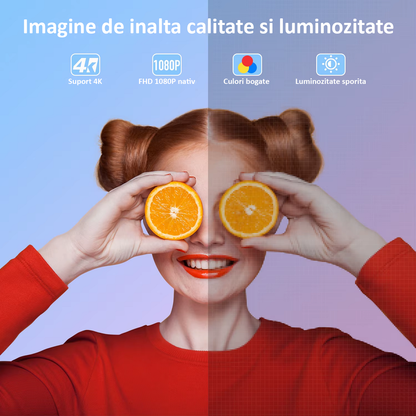 Videoproiector 4k, Auto Focus, Auto Correction, Evitarea Auto a Obstacolelor, Distanta Proiectare 1.7 – 5m, WIFI 6, Bluetooth 5.0, Airplay, Miracast