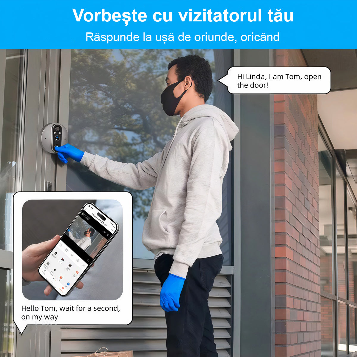 Vizor Electronic Inteligent Wi-Fi, ENZIRO®, Sonerie fara fir cu Camera 1080P HD, 3MP, Senzor Miscare, Vizualizare Nocturna 5m, Baterie 5000mAh, Gri