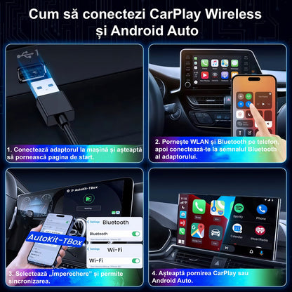 Adaptor Auto Wireless 4 in 1 Apple Carplay si Android Auto ENZIRO®, cu Netflix, YouTube, Google Store, HDMI 4K, 32GB, sistem ANDROID 12, Negru | Gri