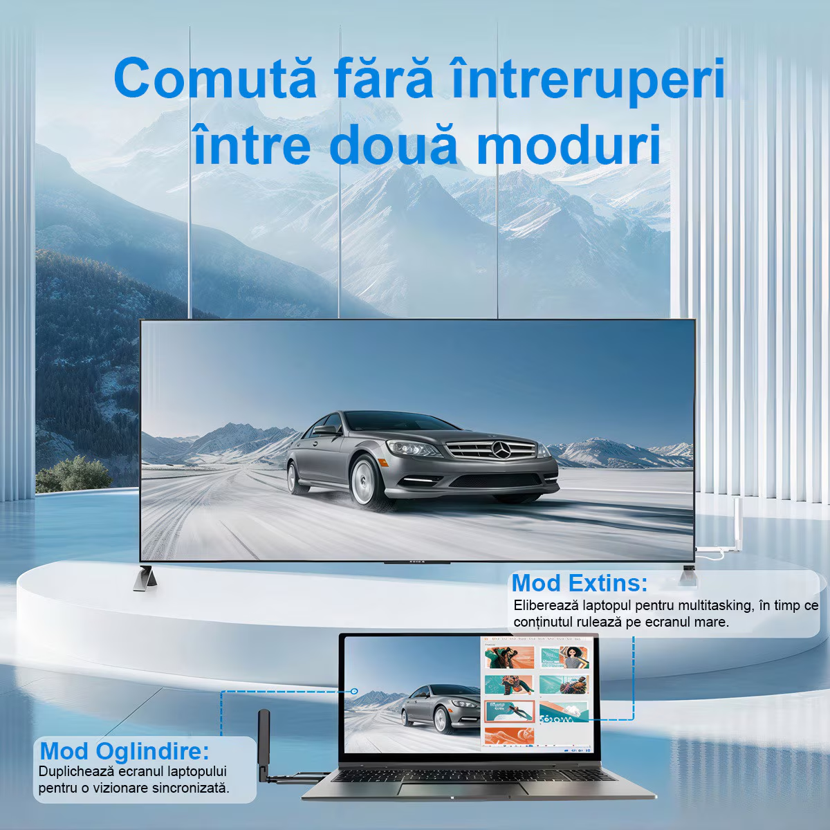 Kit Extensie HDMI Wireless 400m, TX si RX Full HD 1080P 60Hz, Plug & Play, Dual Band 2.4G/5G, cu 2 Adaptoare, pentru Streaming Audio/Video, Negru